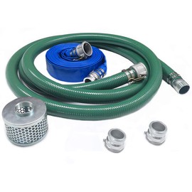 Eastrans Discharge Hose Pump Kit Includes 2" x 50' Blue PVC Backwash Hose & 2" x 20' Green PVC Suction Hose with Aluminum Camlock Fittings, Steel Round Hole Suction Strainer and Cam and Groove Adapter