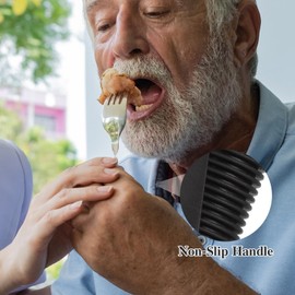 Beavorty Adaptive Utensils 3pcs Curved Spoon Fork with Non- Handles Stainless Steel Eating Silverware for Hand Tremors Elderly