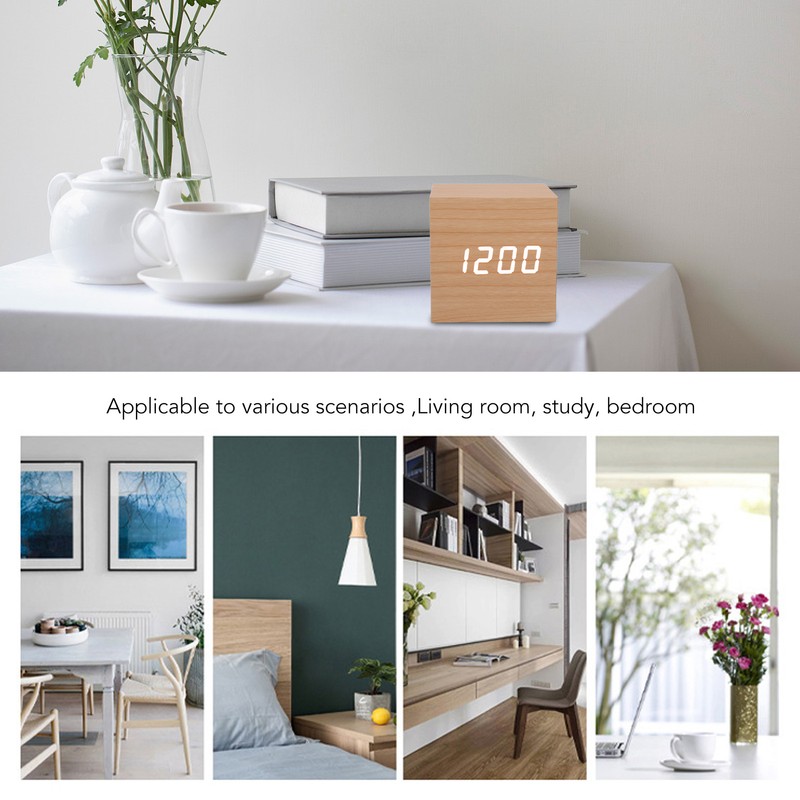 LED Wood Clock Multifunctional Large Display 3 Brightness Eye Protection