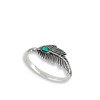 Simulated Turquoise Oxidized Feather Ring .925 Sterling Silver Tree Leaf