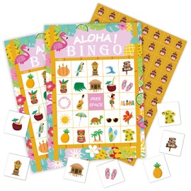 Ziyouza Hawaiian Bingo - Birthday Bingo Games, Luau Aloha Party Bingo, 24 Players Bingo Games for Tropical Summer Theme Birthday Party Family Party Outdoor Trip School Classroom Activity -11