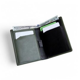 Men's Genuine Leather Note Sleeve Wallet RFID Blocking Slim Bifold Holds 4-11 Cards Coin Pouch Flat Notes Bills Pull-tab for Less Used Cards (Olive Green)