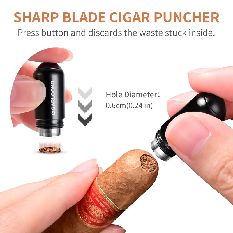 Demcigar Cigar Punch Cutter,Cigar Draw Enhancer 2-in-1 Stainless Steel Cigar