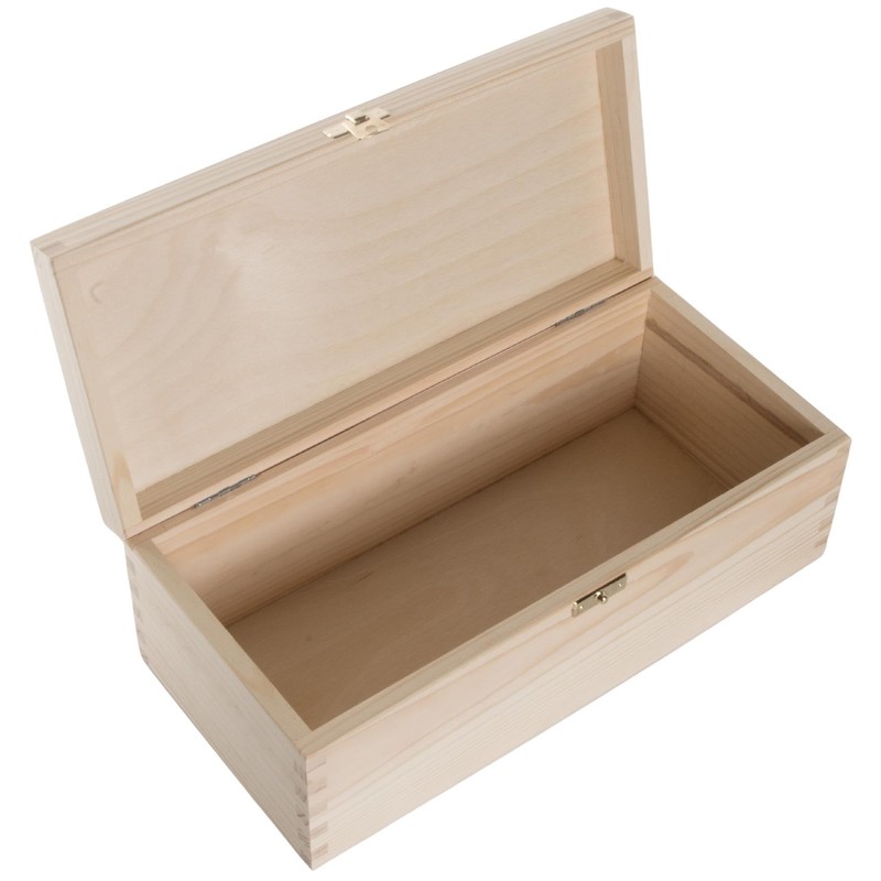 WooDeeDoo Oblong Wooden Storage Box with Hinged Lid and Clasp