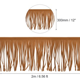 QUARKZMAN 2 Yards 12 Inch PU Leather Fringe Trimming Double-Sided Leather Sewing Tassel Fringe for Crafts Sewing Dress Craft Skirt Decoration Brown