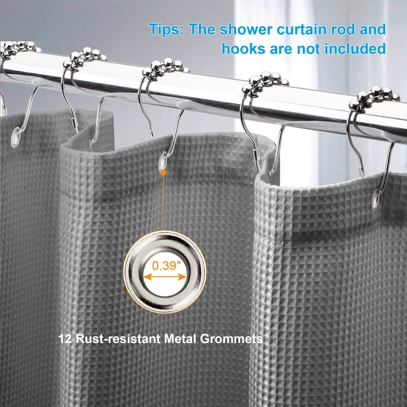 AmazerBath Grey Shower Curtain, Waffle Shower Curtain Gray, Premium Fabric