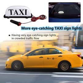 FUNGNLY 12V Taxi Sign Light, Magnetic Waterproof Taxi Cab Roof Top Illuminated Sign,Taxi Sign LED Light Sealed Base with 3-Meter Power Cable,White Shell and White LED Light Taxi Sign Light