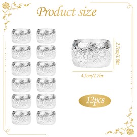 Napkin Rings Silver Pack of 12 Elegant Serving Rings with Rose Pattern, Napkin Ring for Occasions such as Thanksgiving, Wedding, Christmas, Family Collecting, Dining Table Decoration (Silver)