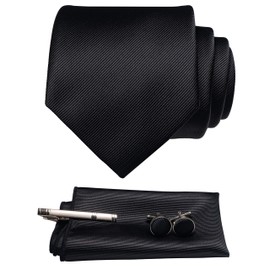 Jemigins Men's Necktie, Pin, Cuffs, Button, Chief, Business, Job Hunting, Weddings, School Entrance Ceremonies, Graduations, After-parties, Funerals, Parties, Father's Day, Gift Box Included, Black