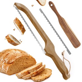 Coanto Bread Knife for Homemade Bread, Sourdough Bread Slicer with Ergonomic Wooden Handle & Sharp Serrated Blade, Includes Dough Mixing Spurtle Spatula for Baking Enthusiasts