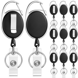 Honoson 10 Pcs Heavy Duty Retractable Badge Reels Batch ID Badge Holder Retractable Clip Bulk Key Holder with Ring for Office Worker Employee, Doctor Nurse Gifts (Black)
