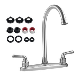 Gasedin RV Kitchen Faucet, Two Handle High Arch Kitchen Sink Faucet, Non-Metallic Brushed Nickel 2 Handle 360° Rotating Spout Kitchen Faucet, Kitchen Faucet for Motorhomes Travel Trailers