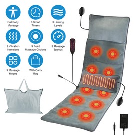 KOCASO Full Body Massage Mat with Heat, Electric Heated Massage Pad Cushion w/Vibration for Back/Neck/Foot, Detachable Head Pillow, Timer Function