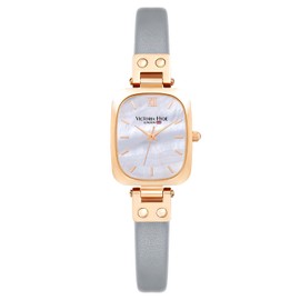 VICTORIA HYDE Dainty Women's Rectangular Watches for Women Quartz Movement with Stainless Steel or Leather Strap, gray, Strap.