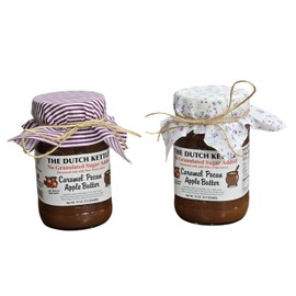 The Dutch Kettle Amish Homestyle Caramel Pecan Apple Butter All Natural Spread No Added Sugar Non-GMO 2/18 Oz Jars With Craft Fabric Toppers