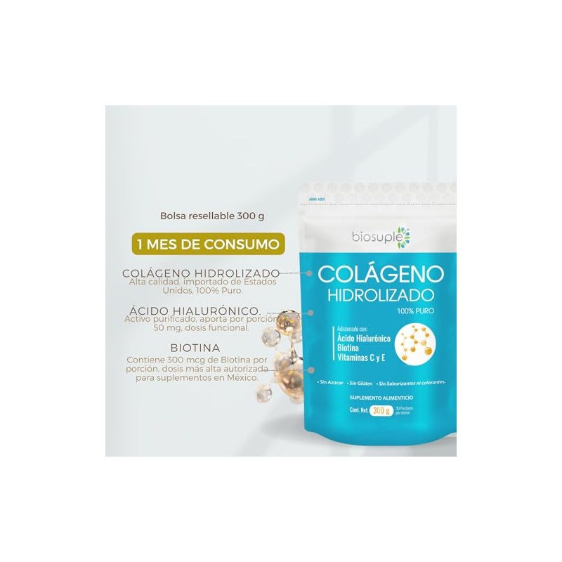 Biosuple Colágeno Hidrolizado Adicionado Ácido Hialuronico Semilla Uva Biotina Vitamina