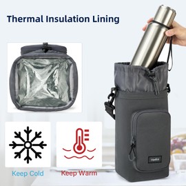 HanTrip Insulated Water Bottle Carrier Bag with Strap Phone Pocket for 25/32/40/64/128 oz Tumbler Cup, Water Bottle Holder Crossbody Shoulder Sling Bag for Walking Hiking Gym Travel (Dark Gray)