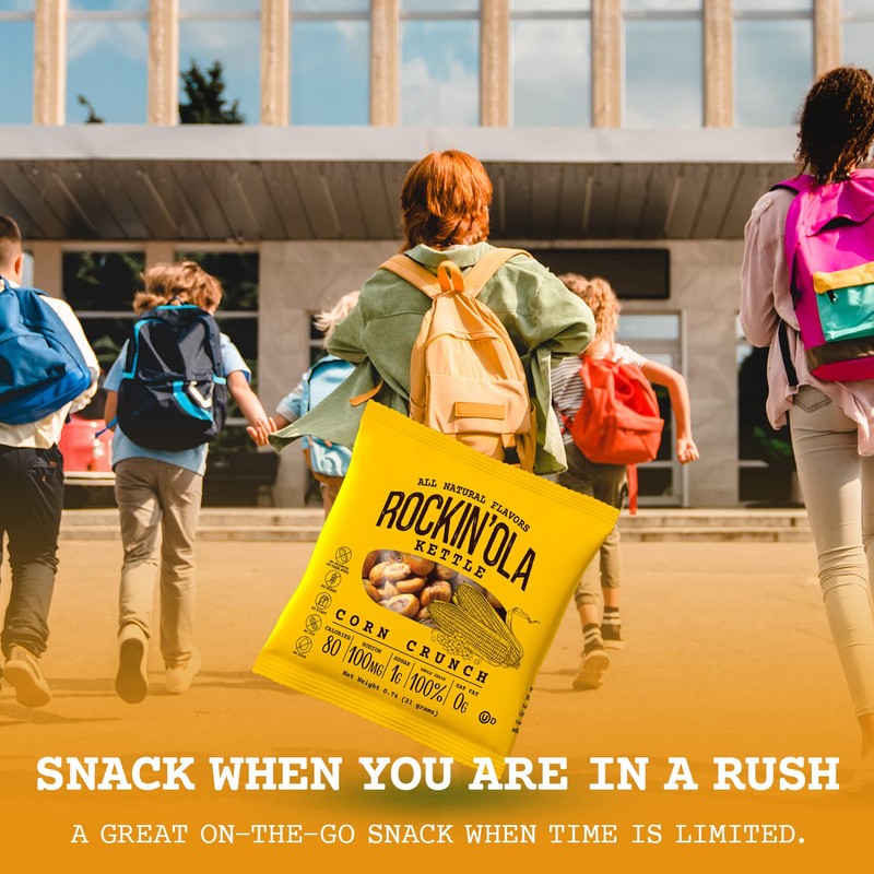 Rockin'Ola Corn Crunch, Back to School Snacks, Crunchy Whole Corn