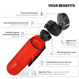 720°DGREE Water Bottle 1l “uberBottle“ softTouch +Sieve - BPA-Free Tritan, Leakproof, Reusable Drinking Bottle - Sports Bottle for Men, Woman, Office, Gym, Fitness, Outdoor, Hiking, Cycling, Travel