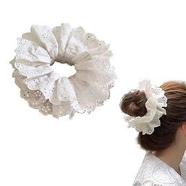 White Lace Scrunchies Large Hair Scrunchies for Women,Elastic Hair Bands Scrunchy Soft Hair Ties Ropes,Bobbles Ponytail Holders for Thick Hair White Lolita Bulk Scrunchie Accessories for Ladies Girls