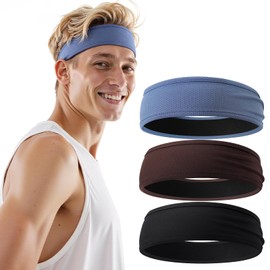 Braylin Men's Headband, 3-Pack Men's Sweatband, Sports Headband for Running, Cycling, Basketball, Fitness Workout, Unisex Headbands