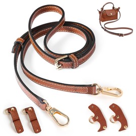 Hiwoor Adjustable Leather Shoulder Strap with 2 Types Buttons No Holes Needed, Bag Strap Replacement Stylish Comfort for Most Purses Bags Tote Bags Handbags Crossbody Bags (Brown-Gold)