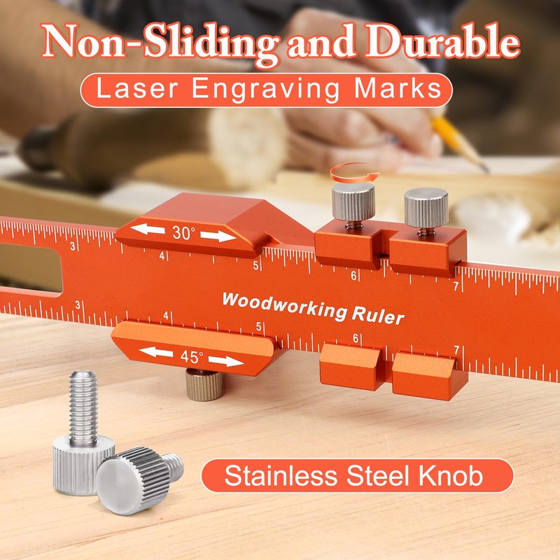 GAINNEER Woodworking Ruler Set 3PCS(6/8/12-Inch) - Precision Aluminum Pocket Rulers