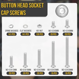 DTGN 542Pcs M3-0.5x6/8/12/16/20/25/30mm Button Head Socket Cap Screws - 304 Stainless Steel Bolt Nut Set Washer Assortment Kit - Good for Road Bicycle, Mountain Bike, Auto