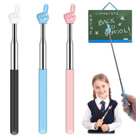 Retractable Teacher Pointer for Classroom Kids Reading, Dumero Extendable Finger Pointer Stick for School, Collapsible Finger Pointing Stick, Long Telescoping Hand Pointer, -3 Pack: Black, Blue, Pink
