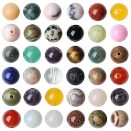 XIANNVXI Approx. Pack of 50 8 mm Natural Stone Multicoloured Beads for Threading with Hole Round Crystals Gemstones for Threading Beads for Bracelets Chains DIY Jewellery Crafts