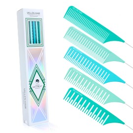 Vellen Hair Ultimate Highlight Comb Set Heat Resistant, PEI Material 430°F Heat Resistant,Professional highlighting combs for hair Dye, Balayage Comb with extra long Pintail for Babylight Chunky Highlight - 5 Sizes (Mint)