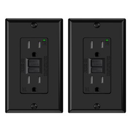 ELEGRP GFCI Outlet 15 Amp, Self-Test GFI Electrical Outlet with Narrow Design, Tamper Resistant GFCI Receptacle with LED Indicator, UL Listed, Black, Wall Plate Included, 2 Pack