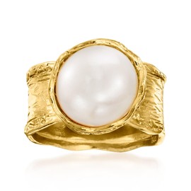 Ross-Simons 11.5-12mm Cultured Button Pearl Ring in 18kt Gold Over Sterling. Size 10