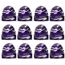 Gelante Unisex Beanie Cap Knitted Warm Solid Color and Multi-Color Multi-Packs 2060A-12PurpleCamo