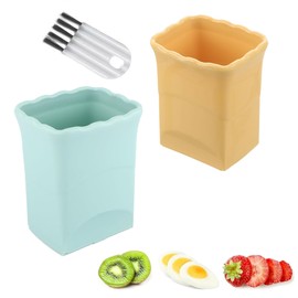Cup Slicer, 2 PCS Fruit Cutter Cup, Egg Slicer Cup, Vegetable Slicer with Cleaning Brush Kitchen Gadgets (Green, Yellow)