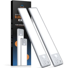 Reoshine Under Cabinet Lighting, 40 LED Motion Sensor Light Indoor Rechargeable, 1800mAh Closet Lights Battery Operated for Kitchen Cabinets, Shelves, Walls (2 Pack)