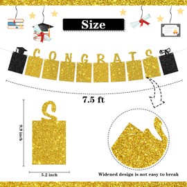 Congrats Photo Banner Graduation Paper Photo Frame High School College Graduation Bunting Decorations Class of 2025 Picture Banner Gold Glitter