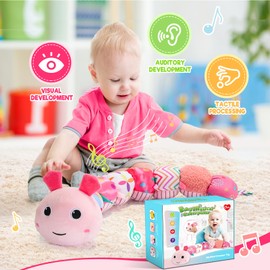 Toyzey Girls Baby Toys 0 3 6 9 12 Months, Caterpillar Soft Toys for Girls 0-3-6-12 Months Gifts for Girls Baby Tummy Time Toys for Newborn Baby Girls 0-12 Months Sensory Toys for Babies 0-12 Months