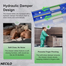 NECILO 12 Inch Stainless Steel Soft Close Drawer Slides, 100lb Capacity Full Extension Ball Bearing Side Mount Cabinet Runners, Rust/Water-Resistant for Kitchen, Bathroom, Office, 1 Pair (2 Packs)