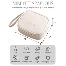 Yhfaifbu Small Makeup Bag for Purse Mini Square Cosmetic Bag for Women Cute Preppy Make Up Pouch with Zipper Tiny Leather Make Up Organizer Case for Backpack Waterproof Travel Toiletry Bags (Beige)