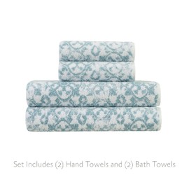 Jessica Simpson – Bath Towel 4 Piece Set | Aziza | Premium Bathroom Décor | Includes 2 Hand Towels and 2 Shower Towels | 100% Cotton & Machine Washable | Forget Me Not Blue