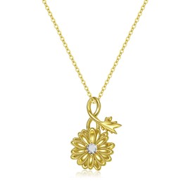 April Daisy Birth Flower Birthstone Necklace for Women: 14K Gold 925 Sterling Silver April Birth Month Floral Pendant Dainty Cute Jewelry for Her Mom Wife Daughter Girlfriend Birthday Gifts