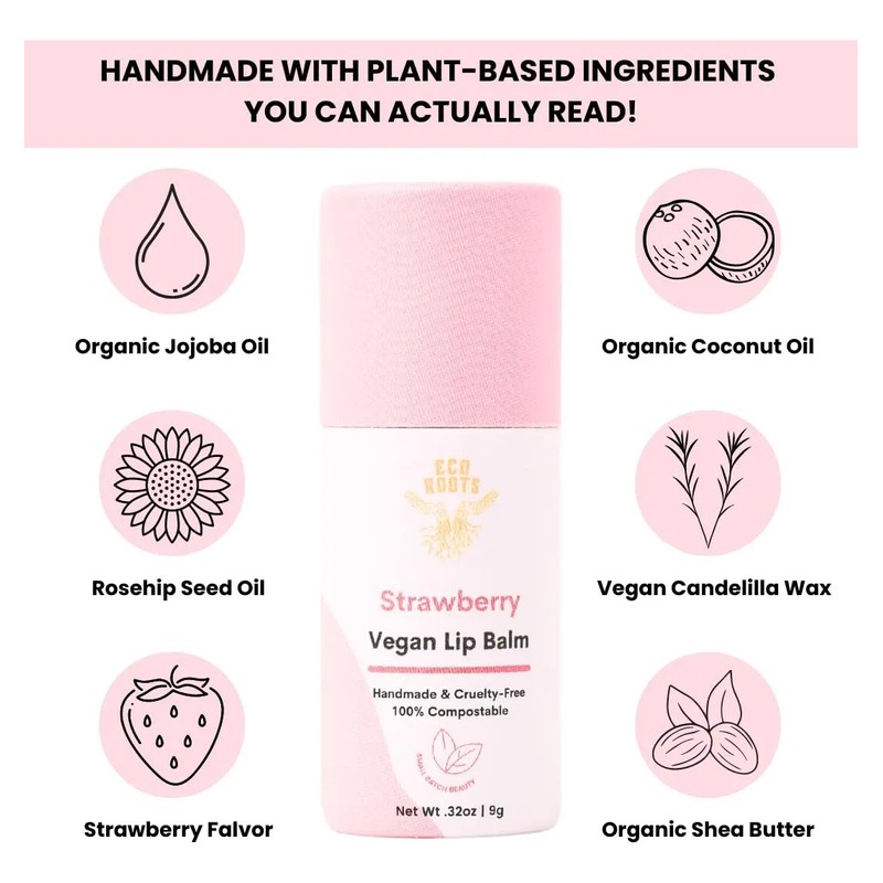 Bálsamo Labial Fresa Vegano Hidratante 2 Pzas