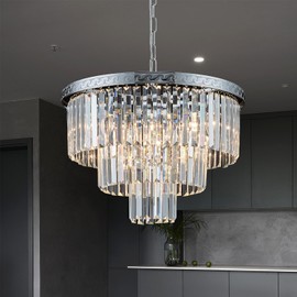 YOLIZUOT Chrome Crystal Chandelier 20" Modern Chandelier 3 Tiers 6 Lights Pendant Lighting Crystal Ceiling Light Round Chandelier for Dining Room Kitchen Island Living Room Entryway Bedroom Office