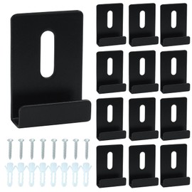 Jiozermi 12 Pcs Metal Mirror Holder Kit, J Type Mirror Hanger Clip Kit with Screws Anchors Metal Mirror Holder Clips for Frameless Wall Mounting Tile Billboard Display(Black)