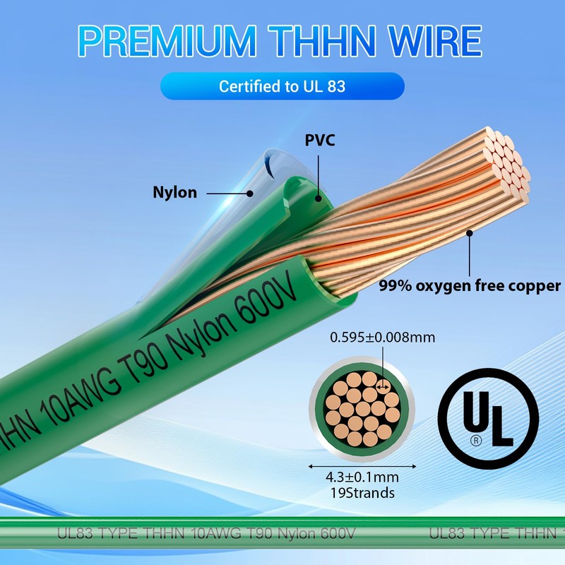 THHN Wire 10 Gauge 100FT, UL83 THWN-2 10 AWG Copper