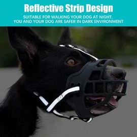 Dog Muzzle, Soft Rubber Safety Basket, Adjustable Dog Muzzle, Suitable for Small, Medium and Large Dogs, Allows Drinking and Panting, Anti-Biting, Barking Chewing Muzzle with Reflective Strips