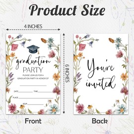 Graduation Party Invitation Cards With 20 Envelopes - Watercolor Wildflower 2025 Grad Party Announcement Invites For High School, College, University Celebration Party Favor & Supplies - A01
