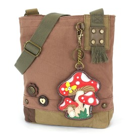 CHALA Patch Crossbody Women Canvas Shoulder Purse with Adjustable Crossbody Strap - Mushrooms - mauve