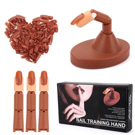 LIONVISON Dedos de práctica de uñas para uñas acrílicas, juego de dedos de manicura flexibles para manos, 3 dedos falsos para practicar uñas postizas con soporte base y 100 puntas de uñas de repuesto